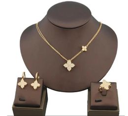 Bohemian Gold-plated Flower Earrings Necklaces Rings Small Luxury Jewellery Sets Temperament Lucky Grass Designer Jewellery Sets