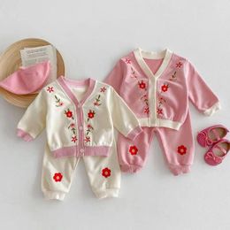 Clothing Sets 2024 Spring Baby Long Sleeve Clothes Set Infant Girl Flower Embroidery Cardigan Pants 2pcs Suit Toddler Casual Outfits