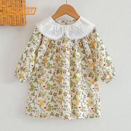 Girl Dresses Spring Kids Baby Girls Long Sleeve Sweet Flower Embroider Princess Dress Autumn Children Clothes