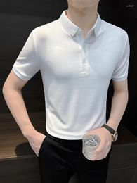 Men's Polos 2024 Spring Summer Knitted Tops Short Sleeve Turn-down Collar Button Men Knit Polo Shirts Streetwear Clothing Male C89