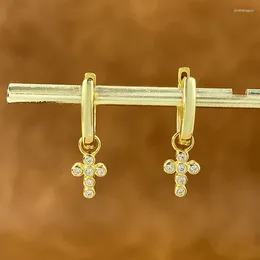 Hoop Earrings GRA Real 925 Sterling Silver Gold Color Mini Zircon Cross For Women Gift High Quality Fine Jewelry Accessories