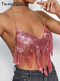 Women's Tanks Sexy Halter Metal Sequin Corset Crop Top Women Summer Y2k Clothes Cropped Tops Woman 2024 Night Club Party Tank Rave Outfits