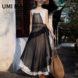 Casual Dresses UMI MAO 2024 Cotton Linen Women's Clothing Super Fairy Forest Girl Suspender Dress Spring Autumn Summer Long Femme