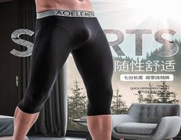 Underpants AOELELEMENT Men039s Sports Briefs Running Tight Cropped Trousers Long Antiwear Leg Large Size Boxer Shorts Bottoms4261003