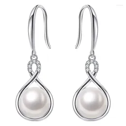 Dangle Earrings Huitan Silver Color Imitation Pearl Drop Women Temperament Elegant Ear Hanging Accessory Wedding Party Eternity Jewelry