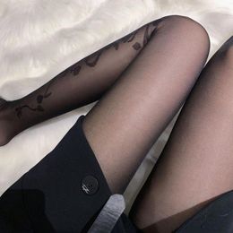 Women Socks Tattoo Pattern Flower Nightclub Dress Up Black Stockings Female Printing Pantyhose JK Tights Body
