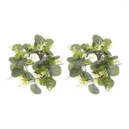 Decorative Flowers 2 Pcs Rustic Table Decor Ring Wreath Party Decorate Door Green Leaf Tabletop Plastic Hanging