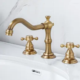 Bathroom Sink Faucets Tuqiu Antique Basin Faucet Brass Gold Chrome 3 Hole Double Handle & Cold Wash Water Tap