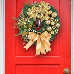 Decorative Flowers Holiday Garland Christmas Wreath With Light Ball Bow Tie Exquisite Craftsmanship For Festive Door Decoration Winter