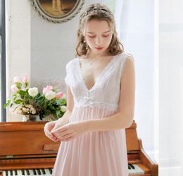 Roseheart Women Female Cotton Pink Blue White Sexy Sleepwear Night Dress Lace Homewear Nightwear Long Nightgown Luxury Gown4942246