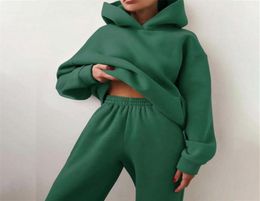 Women039s Two Piece Pants Women Tracksuit Set Solid Long Sleeve Sport Suits Autumn Winter Warm Hooded Sweatshirts And Jogger Pa6332580