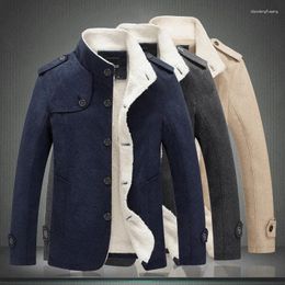 Men's Jackets Korean Version With Fleece Delicate Casual Collar Jacket Button-up Men Coats