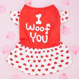 Dog Apparel I Woof You Dress Girl Clothes Pet Tutu Red Heart And Dot Cat Clothing Puppy Dresses Doggy Costume