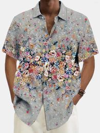 Men's Casual Shirts Summer Hawaiian 3D Printed Floral Button Up Art Short Sleeve Tee Tops Fashion Beach Shirt Vacation Daily Wear