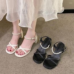 Slippers Women's Platform Shoes 2024 Ladies Mary Jane Thick Heel Buckle Strap Pearl Sandals Patent Leather Zapatos