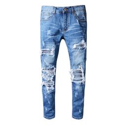 2020 new trendy men's ripped patch jeans men's slim-fit feet biker pants hot sale 28-426735900