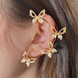 Backs Earrings Sparkling Butterfly Earring For Women Rhinestone Crystal Ear Clip Buckle Without Piercing Party Wedding Jewelry