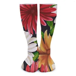 Women Socks Colourful Sunflower Floral Leaves Print Kawaii Stockings Men Soft Outdoor Sports Autumn Printed Non-Slip