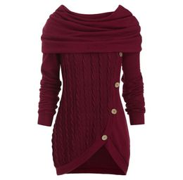 Women Autumn Cowl Neck Cable Knit Tunic Knitwear Button Hooded Sweater Ladies Long Tops Daily Pullovers4345998