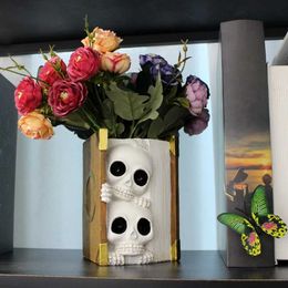 Vases Creative Resin Books Skull Flower Pot Vase Ornaments Living Room Bedroom Courtyard Desktop Flower Arrangement Art Vase Crafts J240515