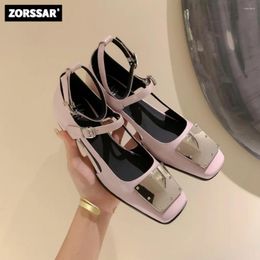 Casual Shoes 2024 Purple Lolita Women Square Toe Ballet Flats Mary Janes Metal Buckle Cow Leather Young Lady