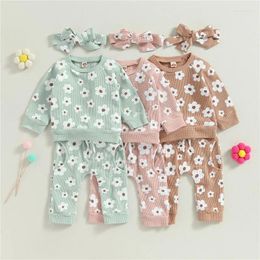 Clothing Sets 0-24months Baby Girl 3pcs Fall Clothes Set Flower Print Long Sleeve Sweatshirt Tops Pants Bow Headband Outfit For Infant Girls