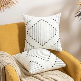 Pillow Nordic Solid Tufted Cover Geometric Stripe Grid Crochet Tassels Colour Decorative Home Decor S Sofa