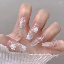 False Nails 24 PCs Long French Pearl With 1 Jelly And Nail File