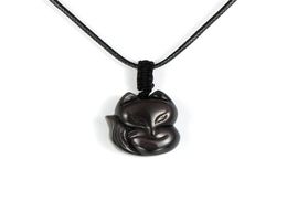 Women Men Natural Obsidian Pendant Necklace Handmade Carved Gem Stone Animal Adjustable Rope Reiki Lucky Amulet Jewelry8993660