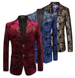 Velvet Silver Blazer Men Paisley Floral Jackets Wine Red Golden Stage Suit Jacket Elegant Wedding Mens Blazer Plus Size M6XL Y1912838234