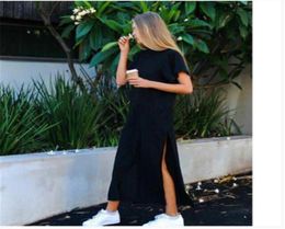 Casual Dresses Plus Size Women TShirt Maxi Dress Summer Beach Party Vintage Loose Short Sleeve Bodycon Black Long1819693