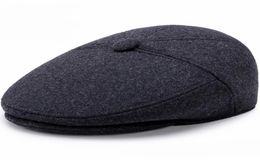 HT1851 Men Caps Hats Autumn Winter Hats with Ear Flap Vintage Newsboy Ivy Flat Caps Wool Blend Berets Men Casual Warm Beret6125325