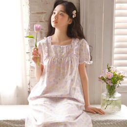 Women's Sleepwear Cute Sweet Floral Print Soft Cotton Nightgowns For Women Summer Short Sleeve Loose Elegant Nightshirts