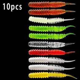 Baits Lures 10 pieces/batch Worm Soft Fishing Bait Fixture Wobblers 6cm 1.3g Shrimp Odor Added Silicone Artificial Bait Bass Car Pesca ShovelQ240517