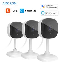 Wireless Camera Kits Amorom indoor WiFi IP camera 1080P pet monitor night vision device with Alexa and Google Home monitoring mini camera J240518