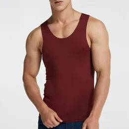 Men's Tank Tops Mens Ice Silk Vest Seamless O-Neck Sleeveless Slim Fit Elastic Elegant Singlet Clothes Summer Streetwear Sports Stretch