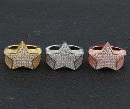 copper gold silver rosegold color plated quality stone star shape hip hop jewerly rings mens iced out diamond rings5433766