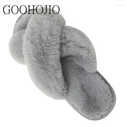 Slippers Women Winter Open Toe Female With Velvet Keep Warm Cross-tied Shoes Soft Plush All-match