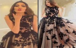 Arabic Style Black Lace Evening Dresses Long 2017 Appliqued Tulle Vestido De Gala ALine Prom Gowns Special Occasion Dress for Gra1689982