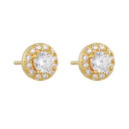 Stud Classic Dauphine Zirconia Halo Single Stone Earrings 925 Sterling Silver 18k Gold Plated Fine Jewelry Q240517