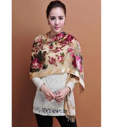 Scarves Chinese Women Velvet Silk Beaded Shawls Vintage Handmade Embroidery Scarf Long Fringe Flower Cape Stole 12069070464