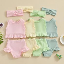 Clothing Sets Adorable Baby Girl 3Pieces Summer Clothes Toddlers Sleeveless Crop Tank Tops And Ruffled Shorts With Headband Girls Outfit