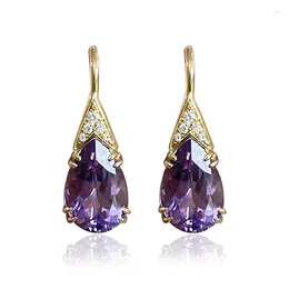Dangle Earrings Water Drop Purple CZ For Women Temperament Elegant Lady's Ear Accessories Wedding Anniversary Party Jewellery