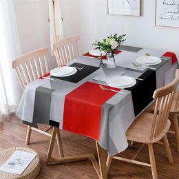 Table Cloth Geometric Red Black Grey Solid Abstract Tablecloth Waterproof Dining Rectangular Round Home Kitchen Decoration