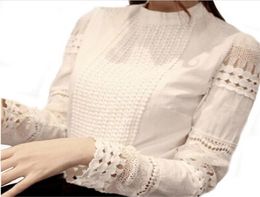 2015 Spring Autumn Woman White Blouses Plus Size Women039s Blouse Elegant Lace Crochet Hollow Slim High Quality Chiffon Blusas 2613832