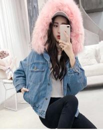 women jean jacket Winter Thick Jean Jacket Faux Fur Collar Fleece Hooded Denim Coat Female Warm Denim Outwea9544986