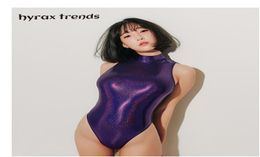 DROZENO Sexy Satin Glossy Body Suit High Cut One Piece Swimwear Women Glitter Bodysuit Shiny Bathing Suits Female Swimsui LEOHEX T2315000