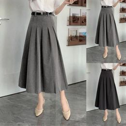 Skirts Korean Style Medium Length Midi With Belted Autumn High Waist Pleated A Line Skirt Elegant Office Lady Suit Folds