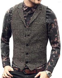 Men039s Vests Mens Vintage Plaid Wool Tweed Suit Vest Casual Notch Lapel Waistcoat For Wedding Groomsmen7499376