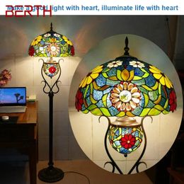 Floor Lamps BERTH Tiffany Lamp American Retro Living Room Bedroom Country Stained Glass